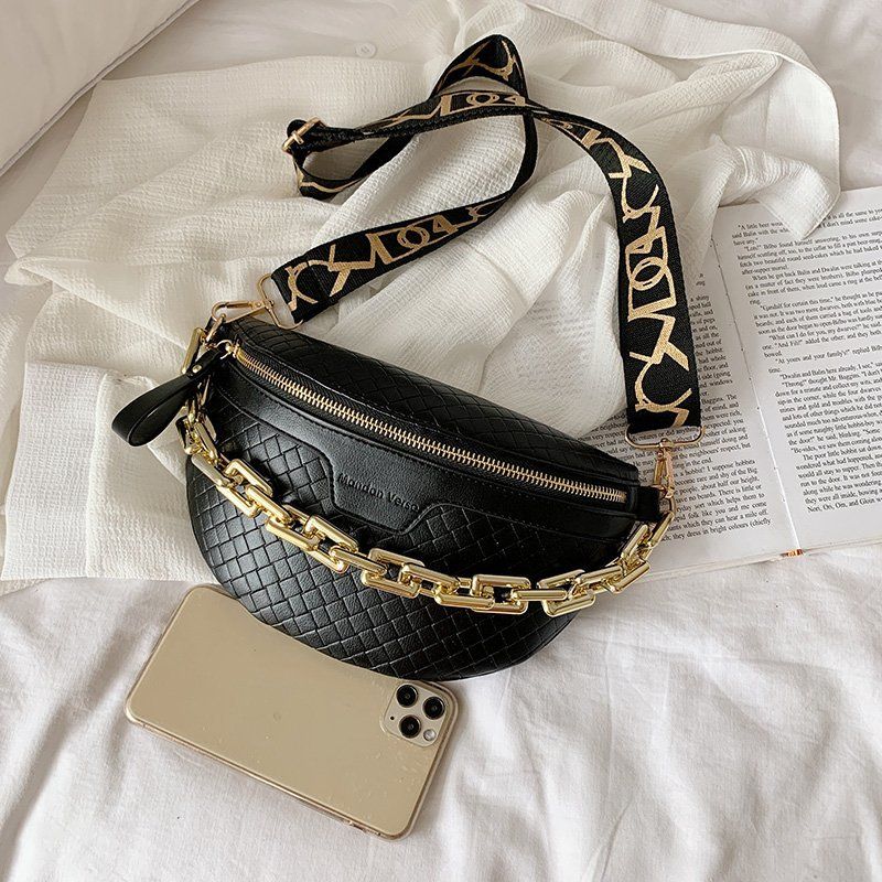 Holny Dames Kleine Dikke Ketting Leren Crossbody Handtas - Zwart