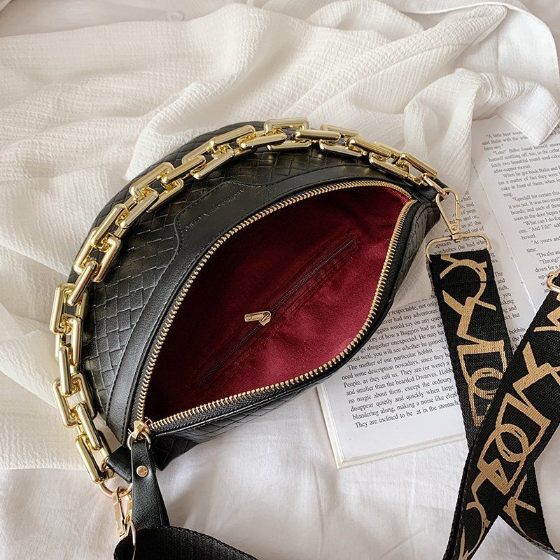 Holny Dames Kleine Dikke Ketting Leren Crossbody Handtas - Zwart