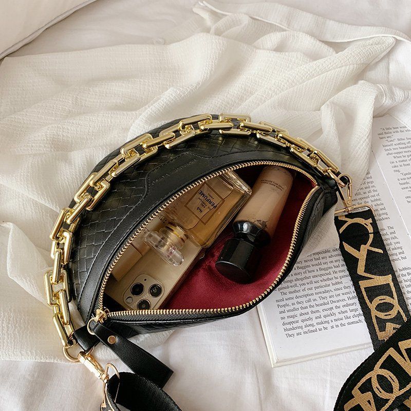 Holny Dames Kleine Dikke Ketting Leren Crossbody Handtas - Zwart