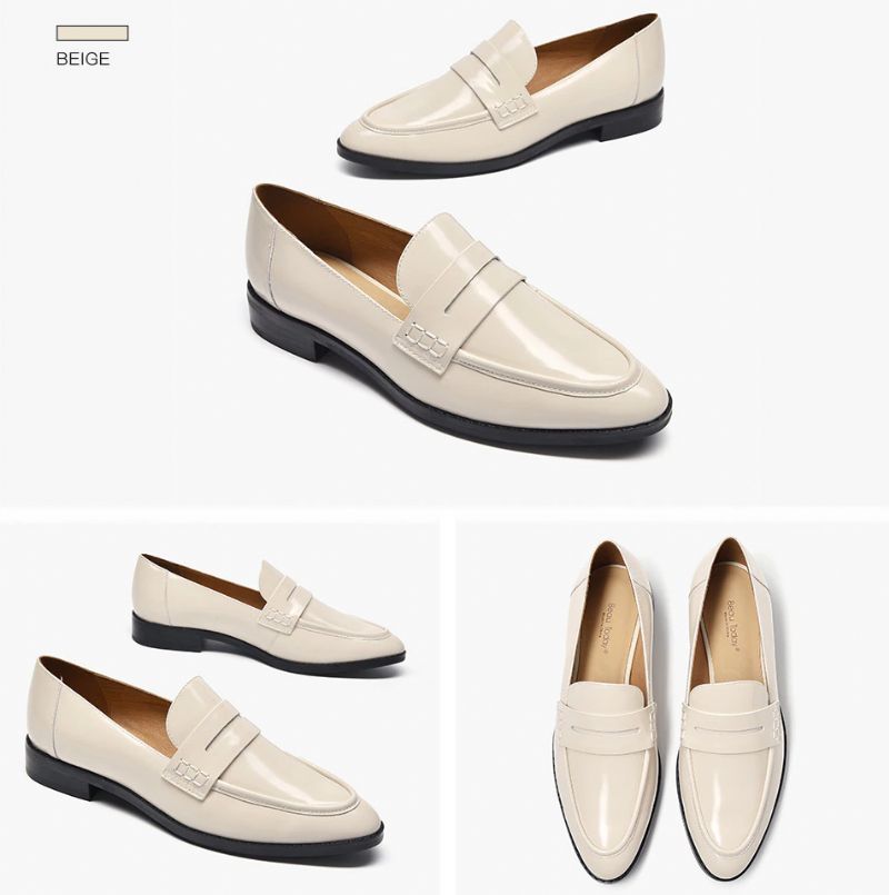 Hospina Penny Leren Loaferschoenen Voor Dames - Beige