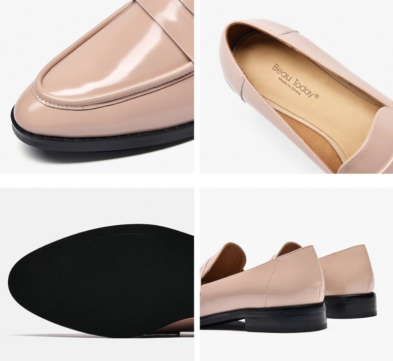 Hospina Penny Leren Loaferschoenen Voor Dames - Beige