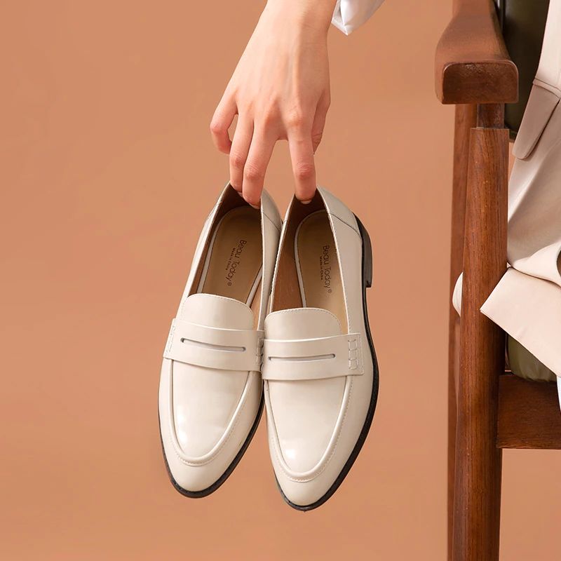 Hospina Penny Leren Loaferschoenen Voor Dames - Beige