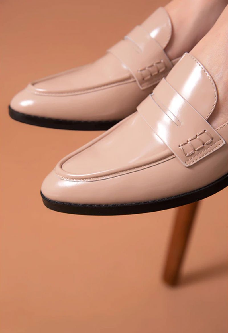 Hospina Penny Leren Loaferschoenen Voor Dames - Beige