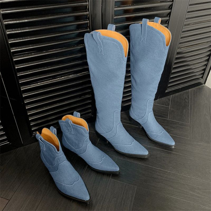 Ilaria Dames Western Laarzen - Blauwe korte laarzen