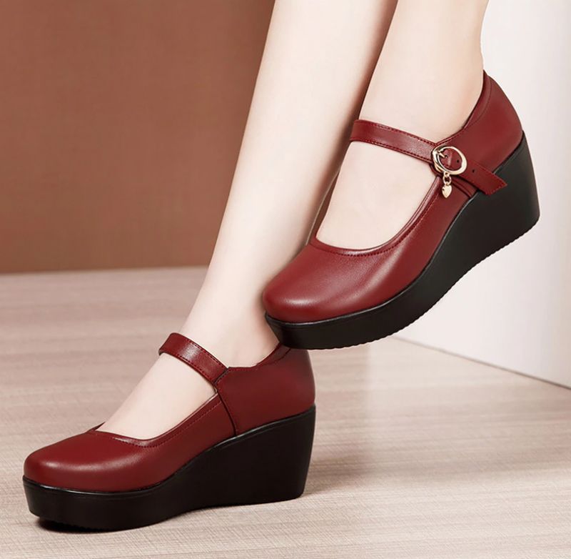 Ines Dames Comfortabele Platform Schoenen - Rood