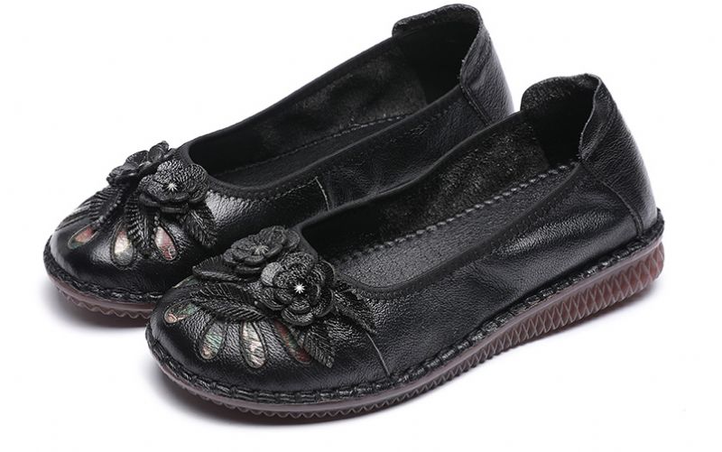 Isabelita Dames Platte Leren Schoenen - Zwart