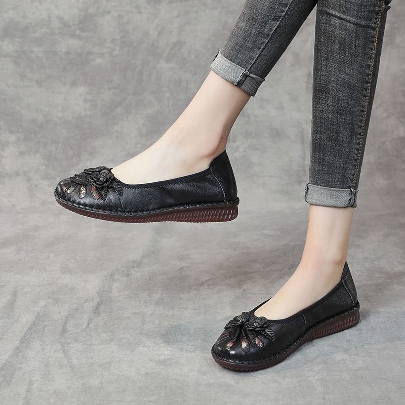 Isabelita Dames Platte Leren Schoenen - Zwart