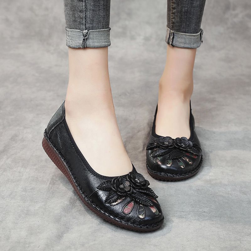 Isabelita Dames Platte Leren Schoenen - Zwart