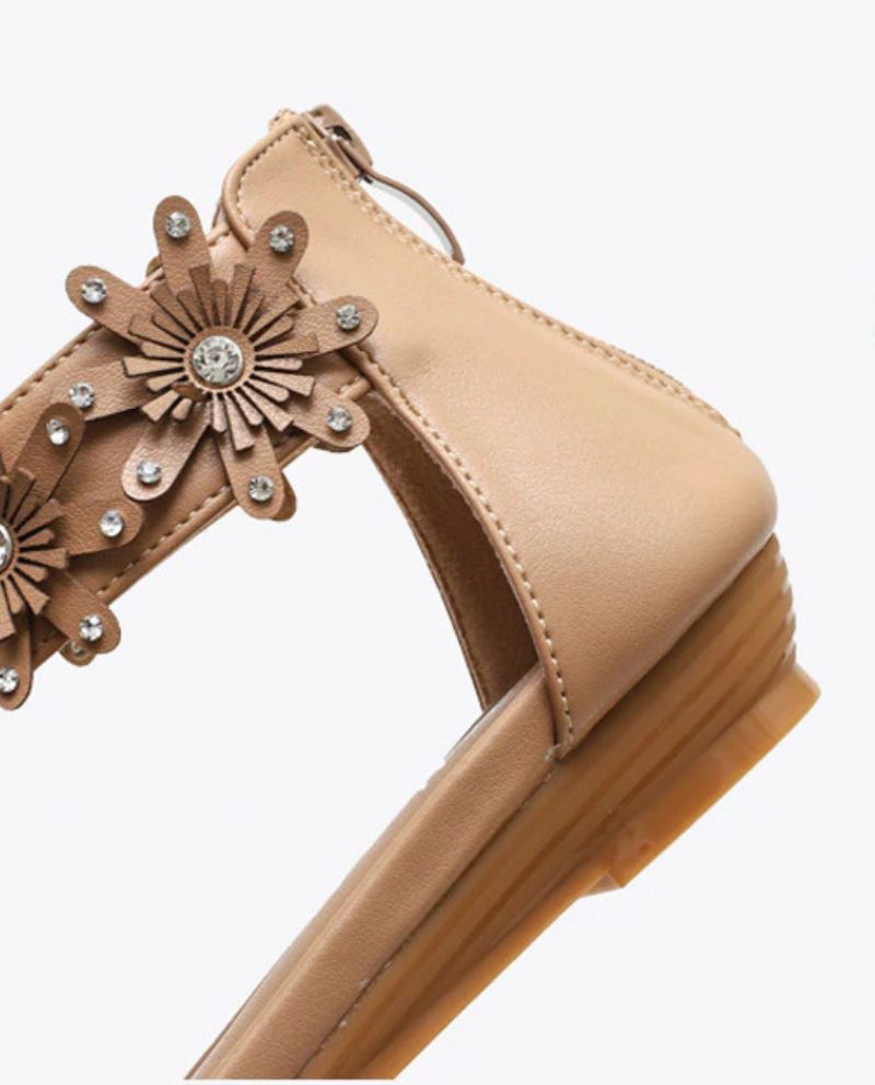 Janina Leren Platte Romeinse Sandaal Voor Dames Met Enkelband - Bruin