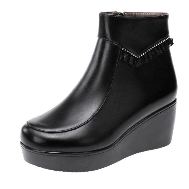 Jimena Dames Zwarte Platform Enkellaarsjes - Zwart