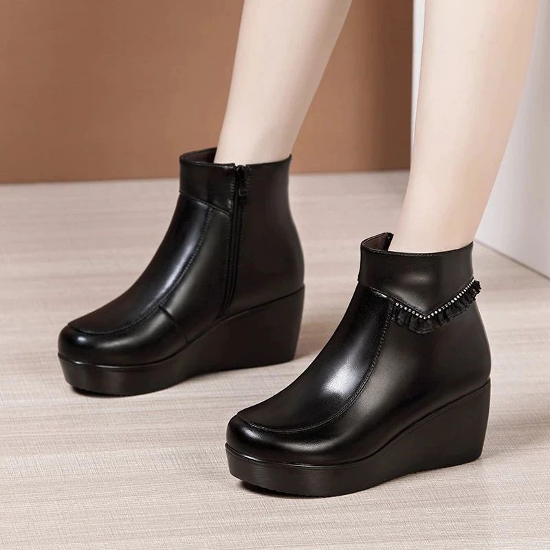 Jimena Dames Zwarte Platform Enkellaarsjes - Zwart