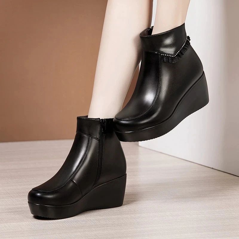 Jimena Dames Zwarte Platform Enkellaarsjes - Zwart
