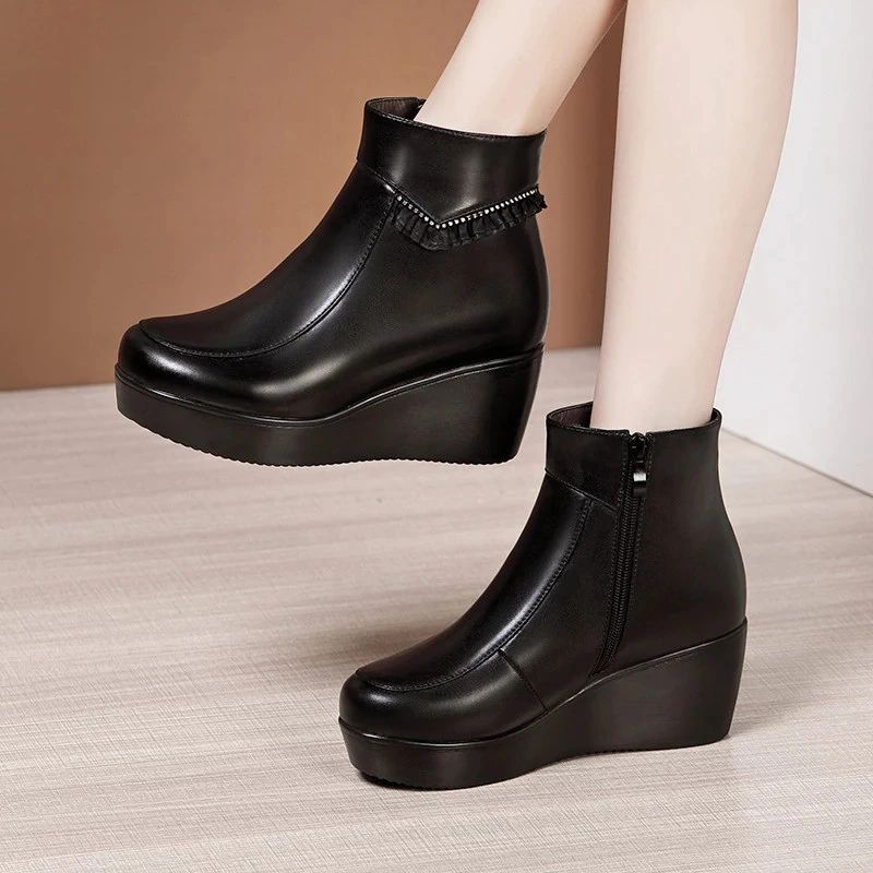 Jimena Dames Zwarte Platform Enkellaarsjes - Zwart