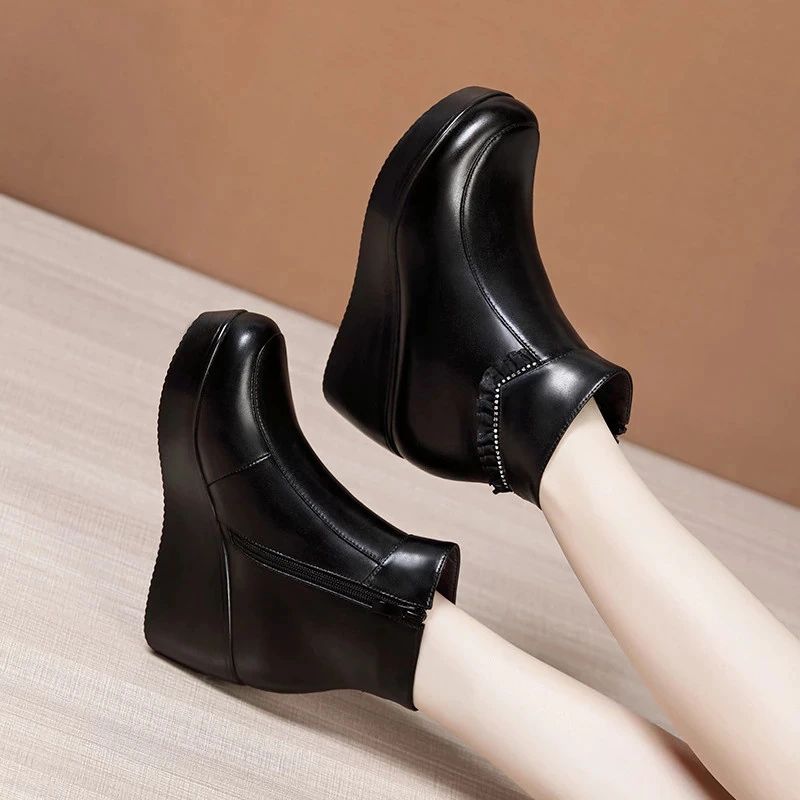 Jimena Dames Zwarte Platform Enkellaarsjes - Zwart