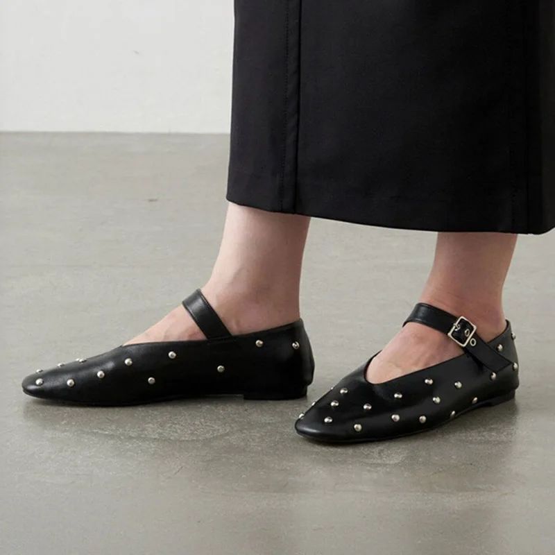 Josefa Dames Gesp Band Platte Schoenen - Zwart