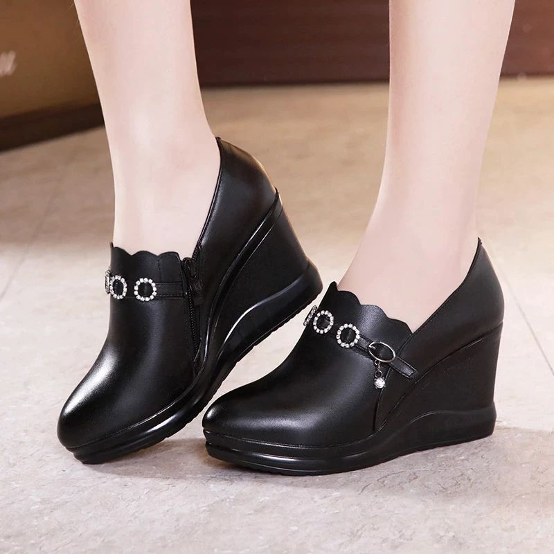 Jovita Dames Platform Schoenen - Bontvoering Zwart