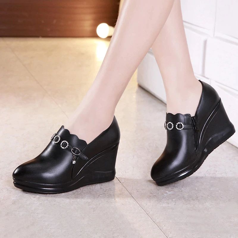 Jovita Dames Platform Schoenen - Bontvoering Zwart