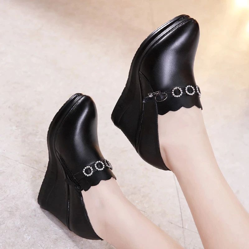 Jovita Dames Platform Schoenen - Bontvoering Zwart
