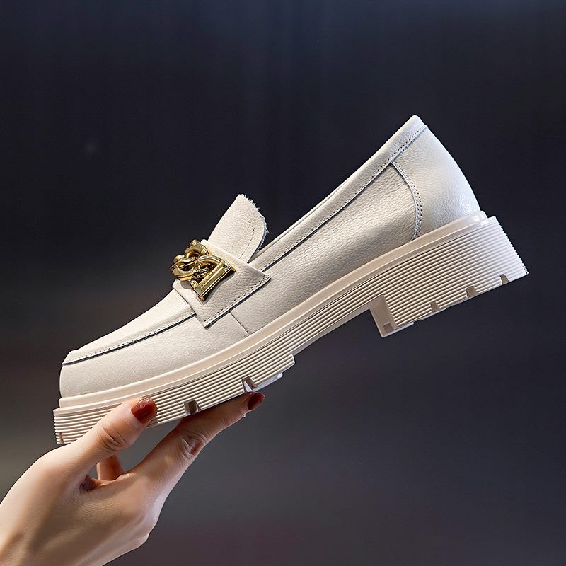 Julia Dames Dressy Platform Leren Loafer Schoenen - Beige
