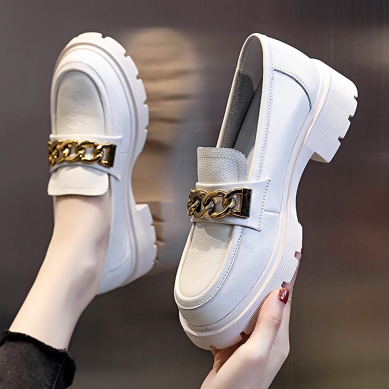 Julia Dames Dressy Platform Leren Loafer Schoenen - Beige
