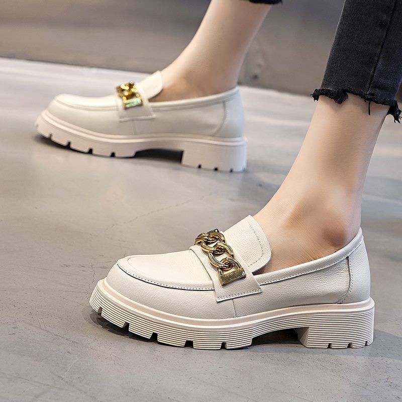Julia Dames Dressy Platform Leren Loafer Schoenen - Beige