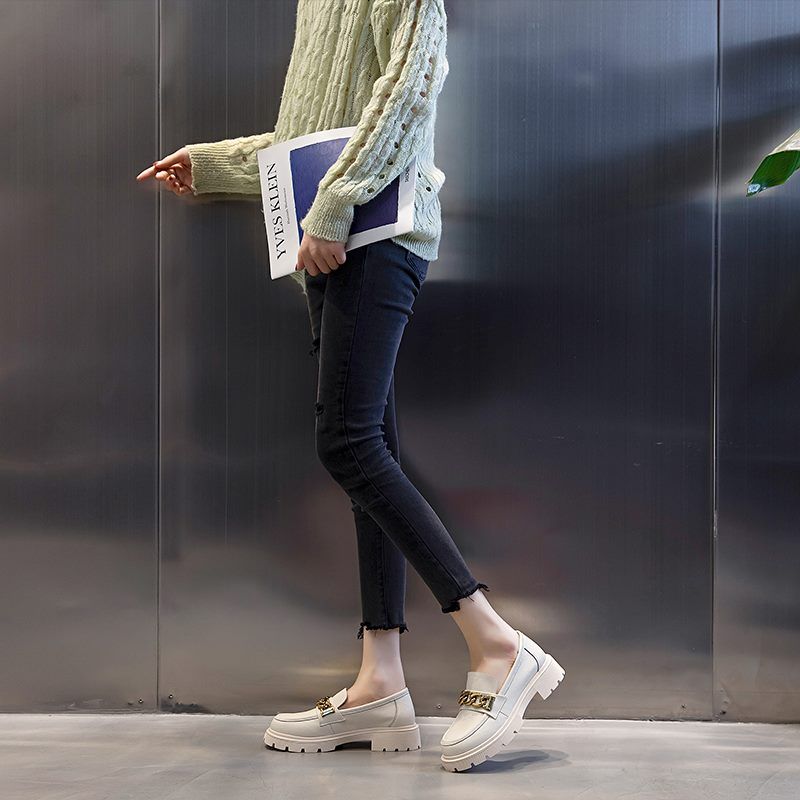 Julia Dames Dressy Platform Leren Loafer Schoenen - Beige