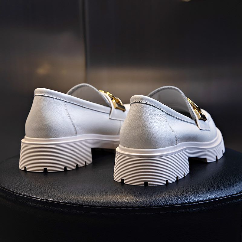 Julia Dames Dressy Platform Leren Loafer Schoenen - Beige