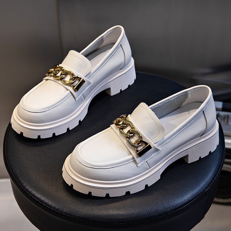 Julia Dames Dressy Platform Leren Loafer Schoenen - Beige