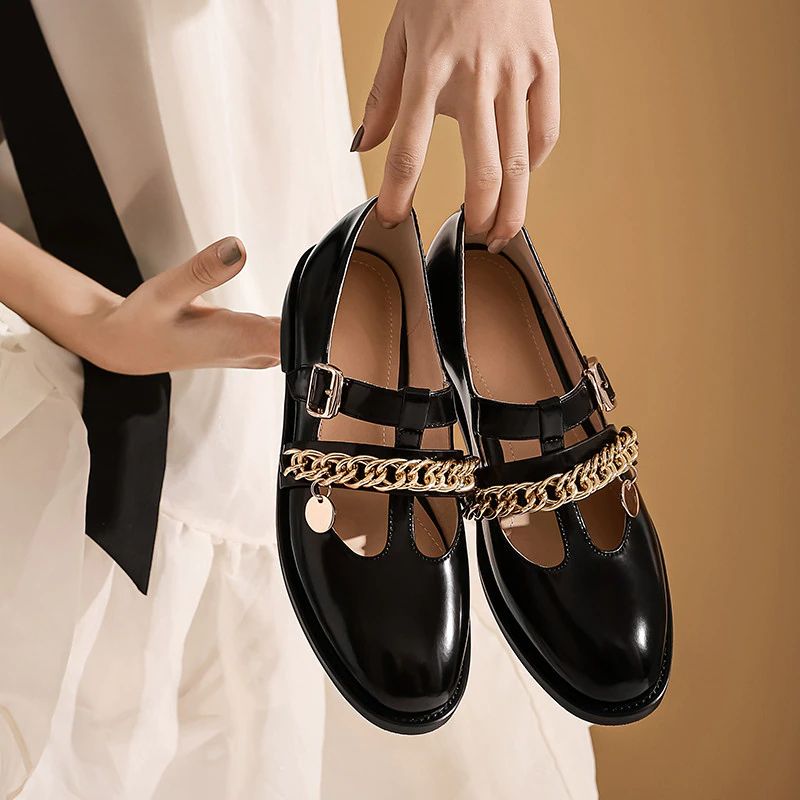 Julia Dames Leren Platte Schoenen - Zwart