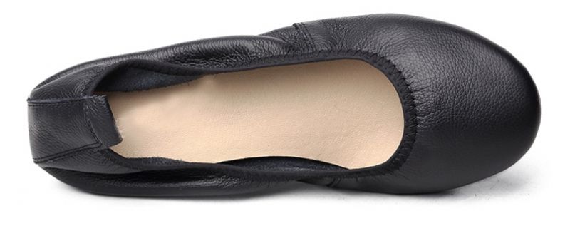 Julia Dames Platte Leren Ballerina Schoenen - Zwart