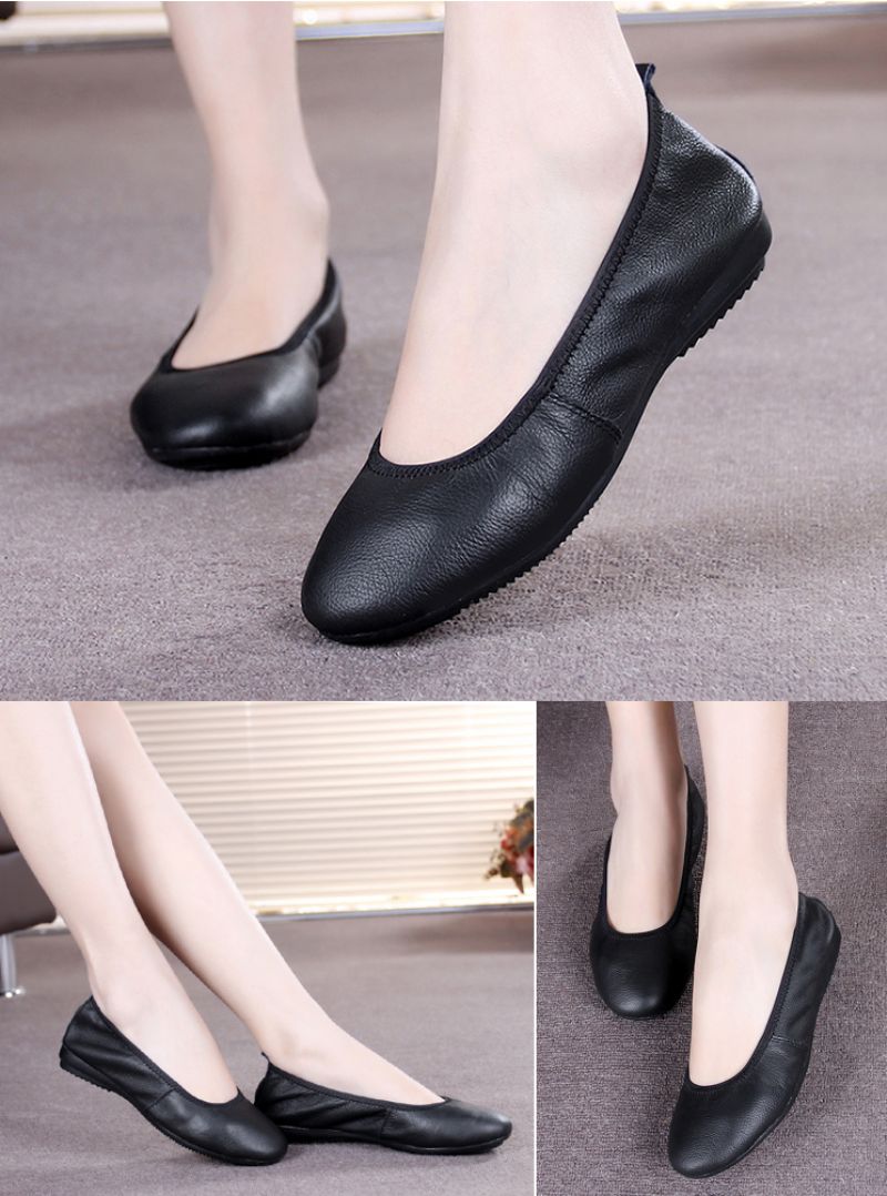 Julia Dames Platte Leren Ballerina Schoenen - Zwart