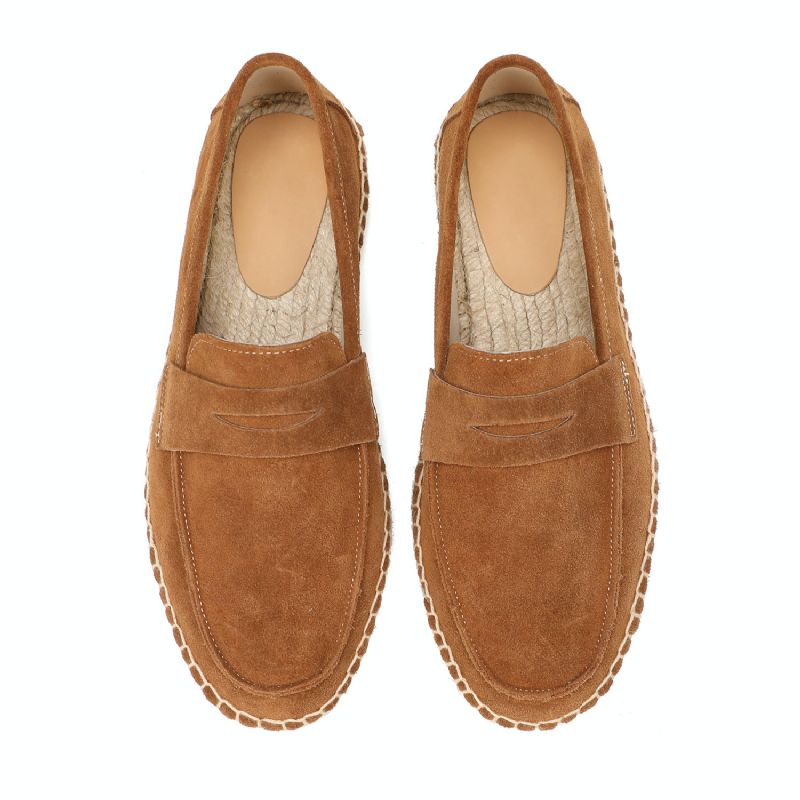 Juliana Jute Platform Suède Loafers Voor Dames - Bruin