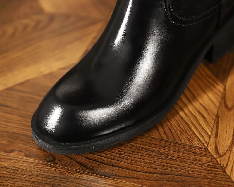 Julianti Winter Ronde Neus Leren Laarzen Met Vierkante Metalen Gesp Voor Dames Mid-calf - Bruin