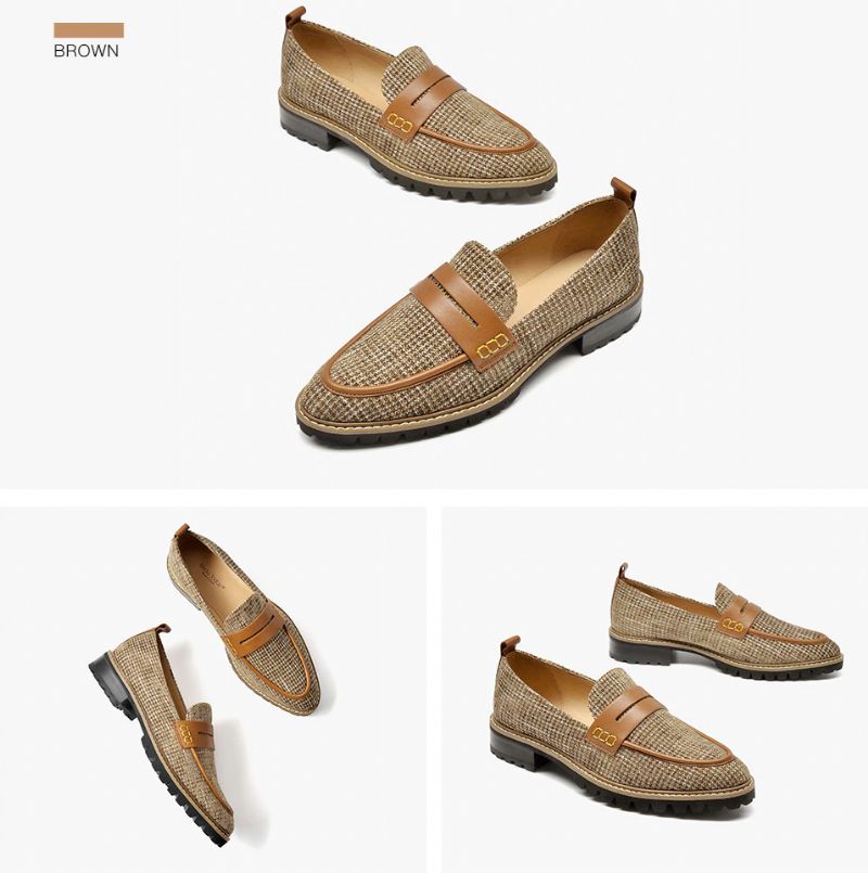 Kaley Damesschoenen Met Platte Leren Loafers - Bruin