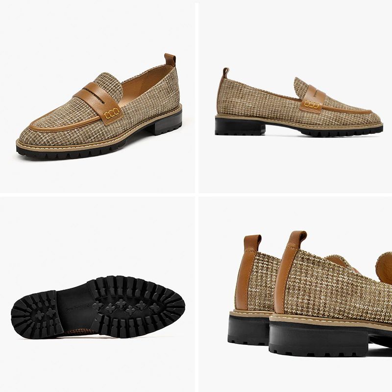 Kaley Damesschoenen Met Platte Leren Loafers - Bruin