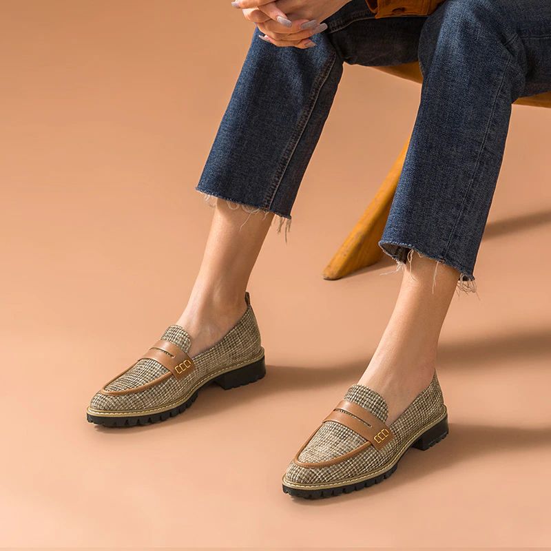 Kaley Damesschoenen Met Platte Leren Loafers - Bruin