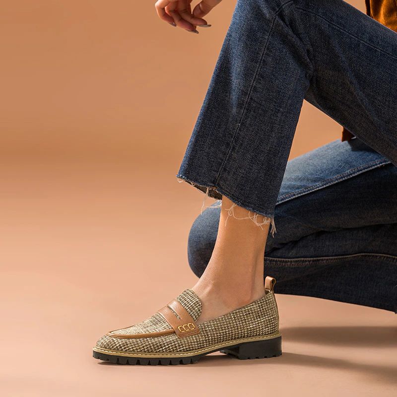 Kaley Damesschoenen Met Platte Leren Loafers - Bruin
