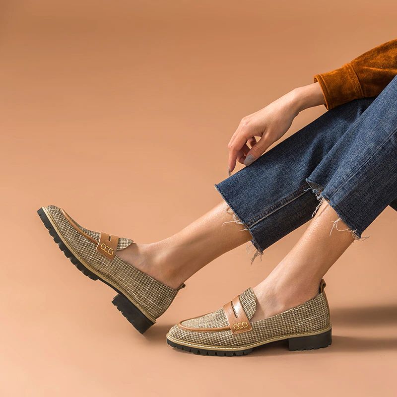 Kaley Damesschoenen Met Platte Leren Loafers - Bruin