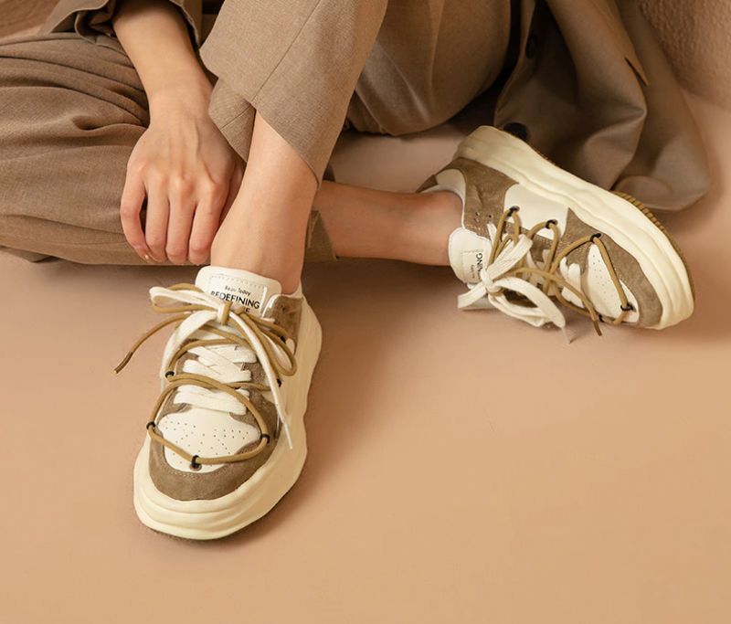 Kalie Dames Veter Platform Sneaker - Khaki