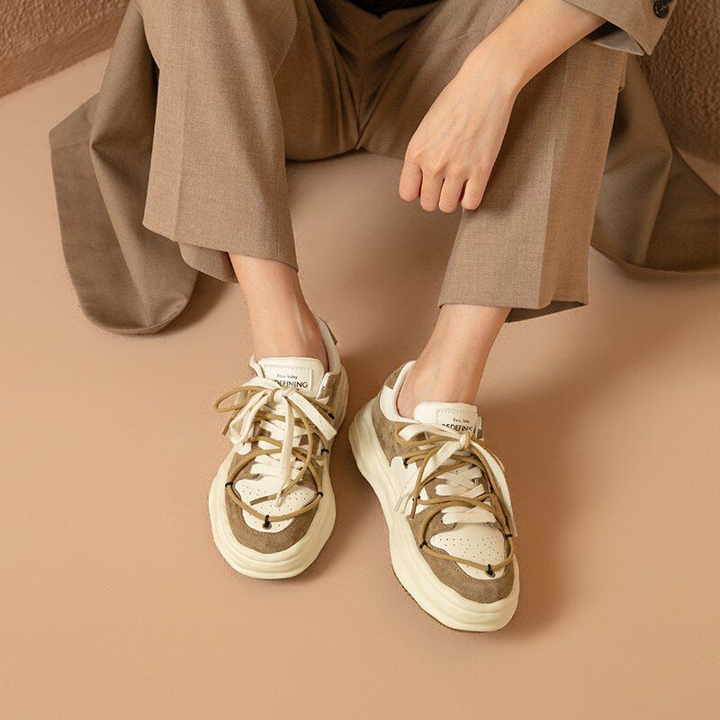 Kalie Dames Veter Platform Sneaker - Khaki
