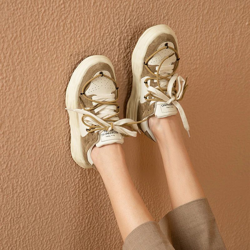 Kalie Dames Veter Platform Sneaker - Khaki
