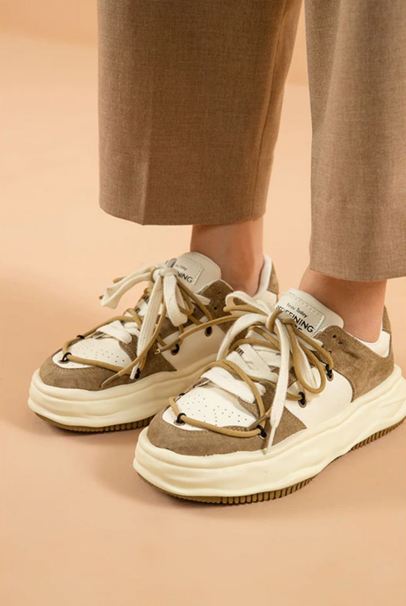 Kalie Dames Veter Platform Sneaker - Khaki