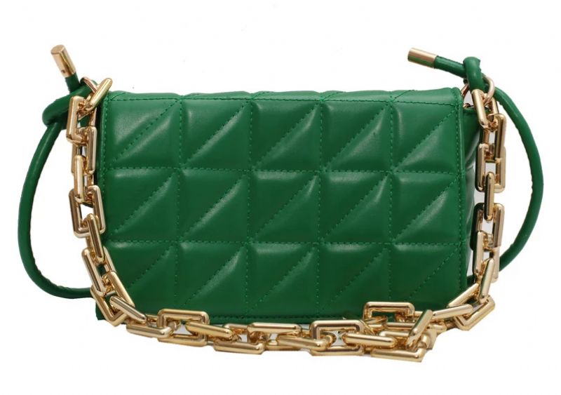 Kamel Dames Handtas Chunky Chain Quilted Leer - Groen