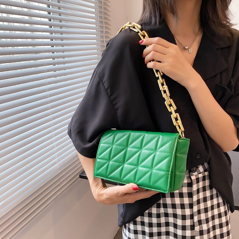 Kamel Dames Handtas Chunky Chain Quilted Leer - Groen
