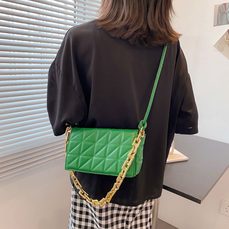 Kamel Dames Handtas Chunky Chain Quilted Leer - Groen