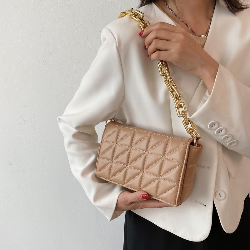 Kamel Dames Handtas Chunky Chain Quilted Leer - Groen