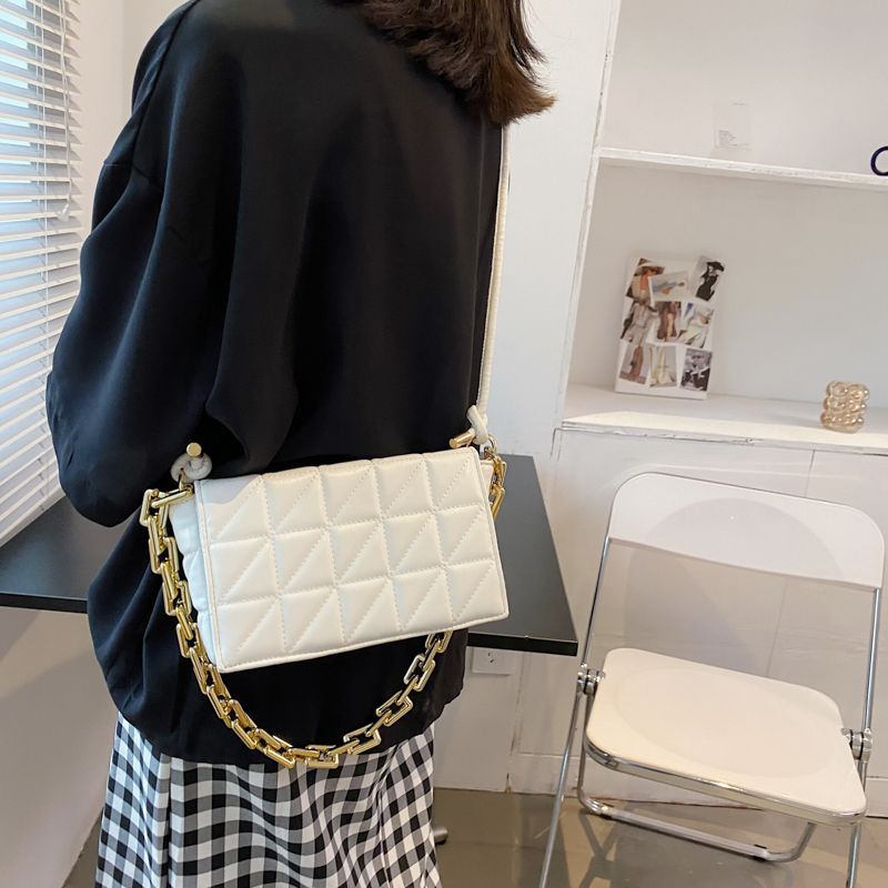 Kamel Dames Handtas Chunky Chain Quilted Leer - Groen