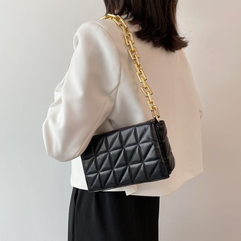 Kamel Dames Handtas Chunky Chain Quilted Leer - Groen