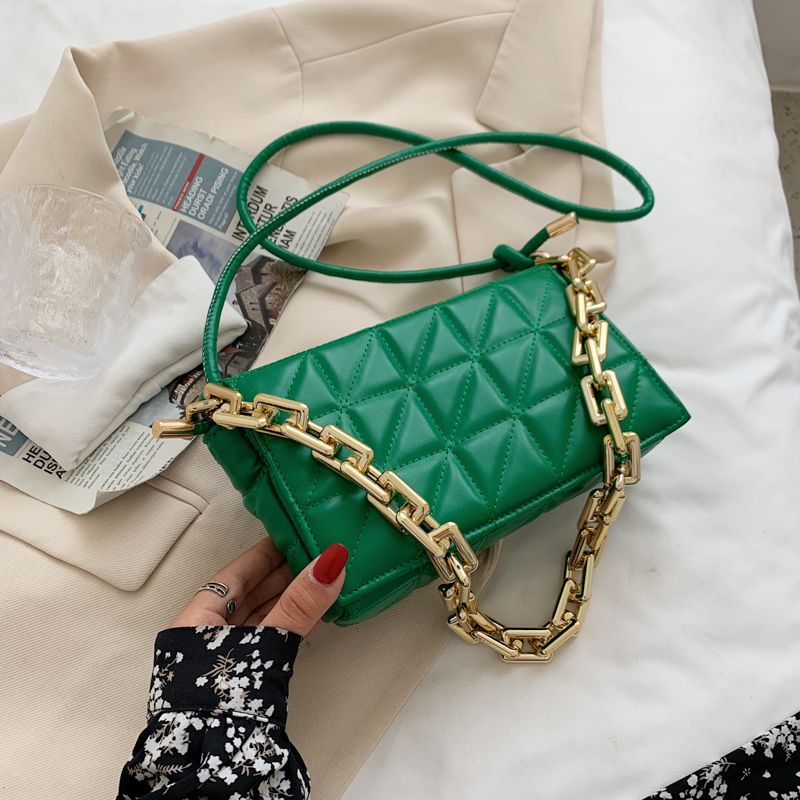 Kamel Dames Handtas Chunky Chain Quilted Leer - Groen
