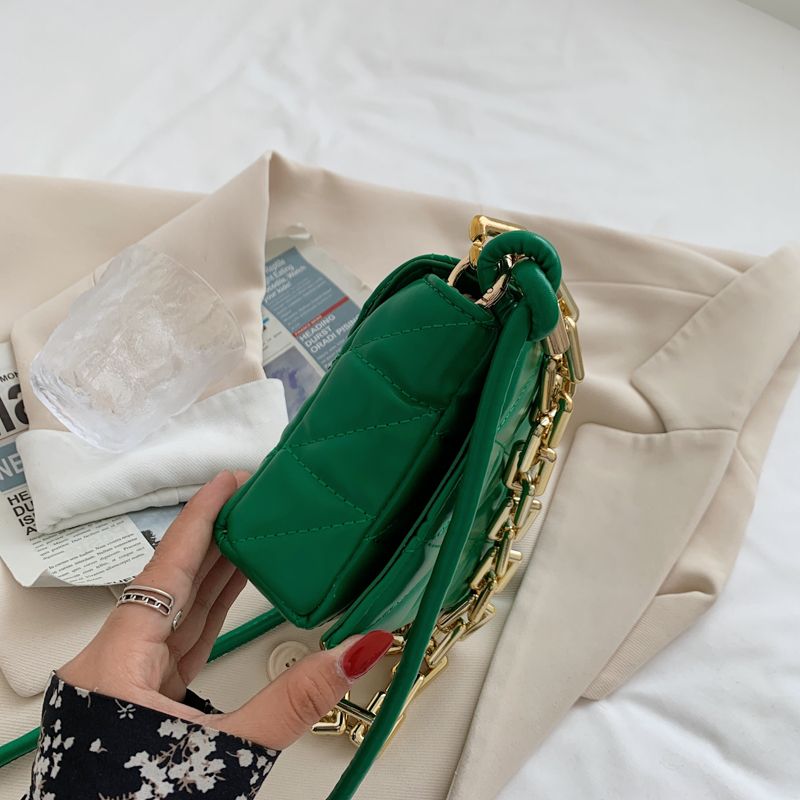 Kamel Dames Handtas Chunky Chain Quilted Leer - Groen